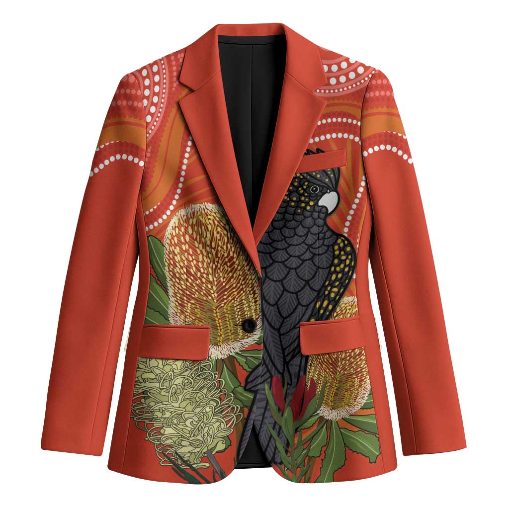 Personalised Australia Banksia And Black Cockatoo Blazer Aboriginal Art - Aussie Hoodie