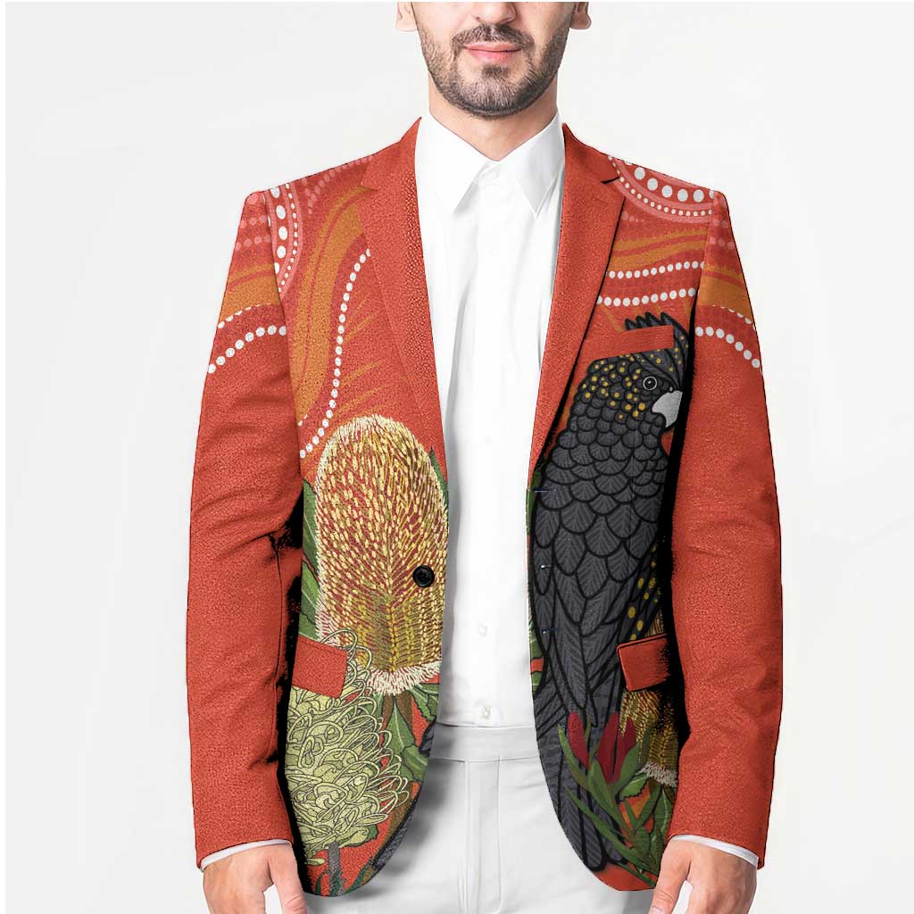 Personalised Australia Banksia And Black Cockatoo Blazer Aboriginal Art - Aussie Hoodie