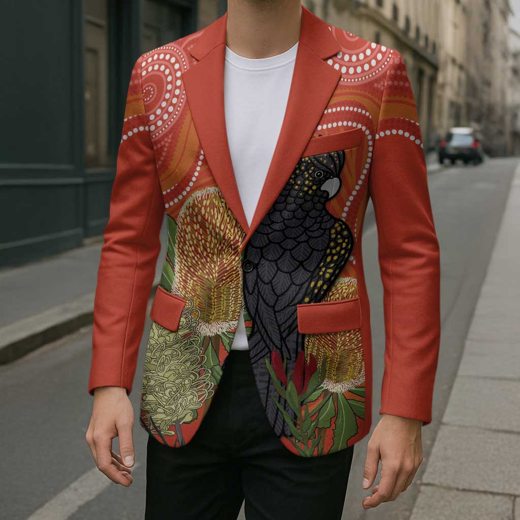 Personalised Australia Banksia And Black Cockatoo Blazer Aboriginal Art - Aussie Hoodie