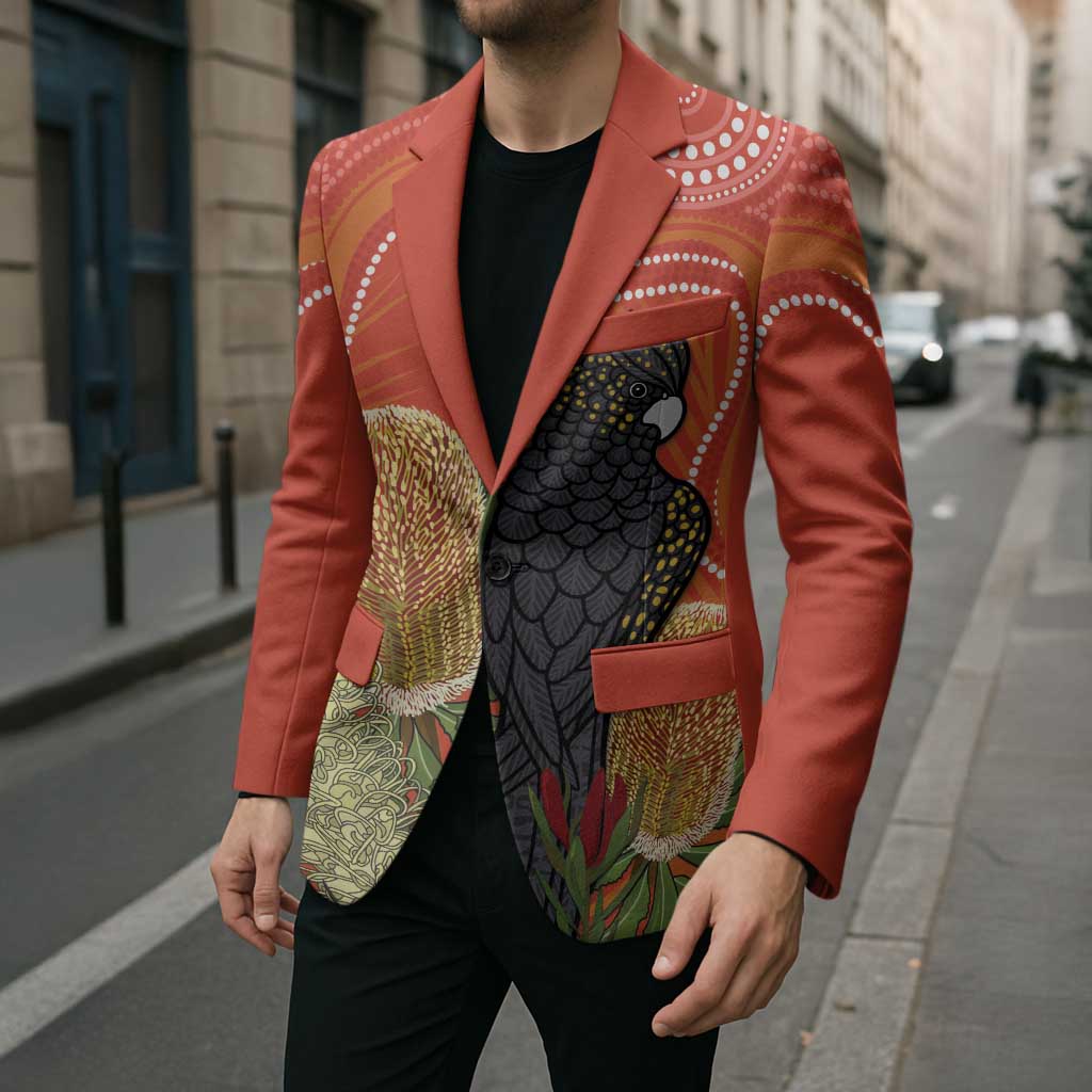 Personalised Australia Banksia And Black Cockatoo Blazer Aboriginal Art - Aussie Hoodie