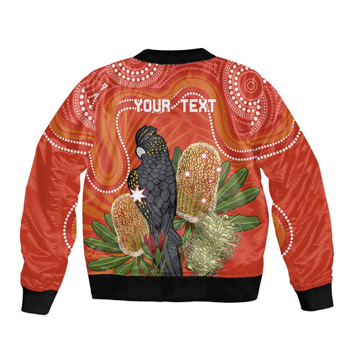 Personalised Australia Banksia And Black Cockatoo Bomber Jacket Aboriginal Art