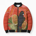 Personalised Australia Banksia And Black Cockatoo Bomber Puffer Jacket Aboriginal Art - Aussie Hoodie