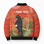Personalised Australia Banksia And Black Cockatoo Bomber Puffer Jacket Aboriginal Art - Aussie Hoodie