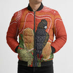 Personalised Australia Banksia And Black Cockatoo Bomber Puffer Jacket Aboriginal Art - Aussie Hoodie