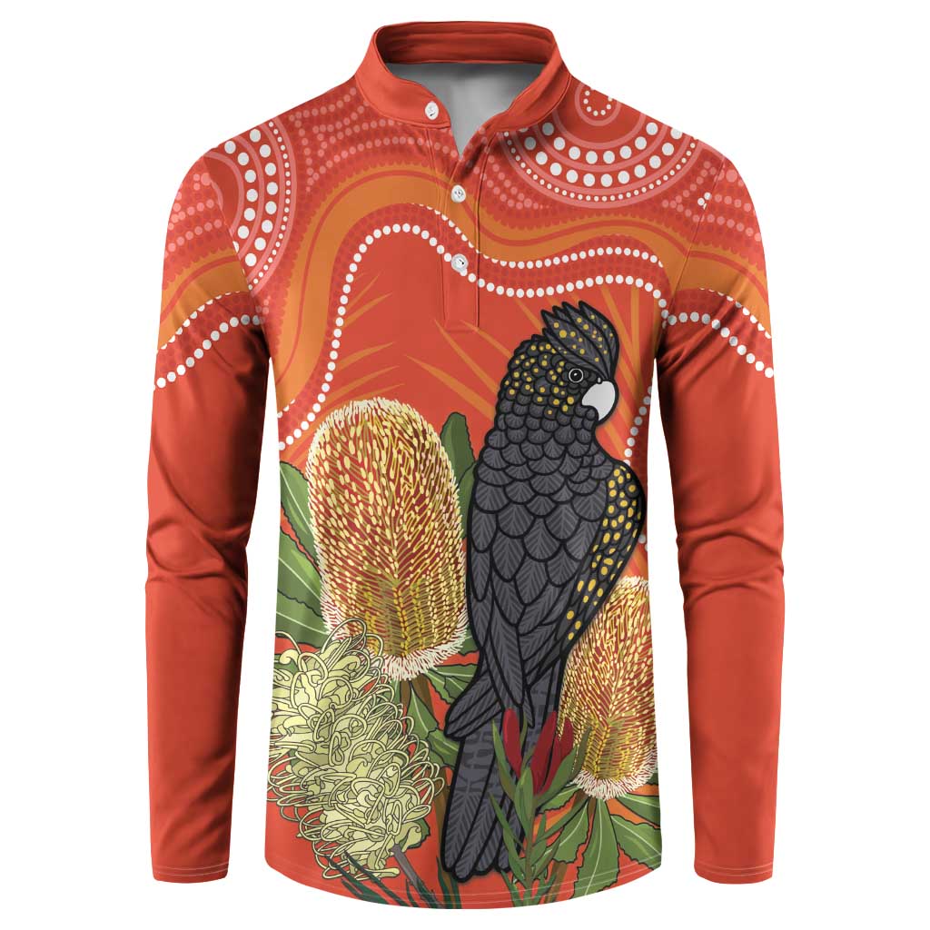 Personalised Australia Banksia And Black Cockatoo Button Sweatshirt Aboriginal Art