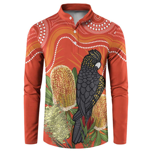 Personalised Australia Banksia And Black Cockatoo Button Sweatshirt Aboriginal Art