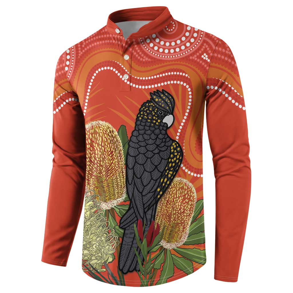 Personalised Australia Banksia And Black Cockatoo Button Sweatshirt Aboriginal Art