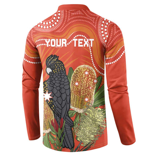 Personalised Australia Banksia And Black Cockatoo Button Sweatshirt Aboriginal Art