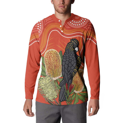 Personalised Australia Banksia And Black Cockatoo Button Sweatshirt Aboriginal Art