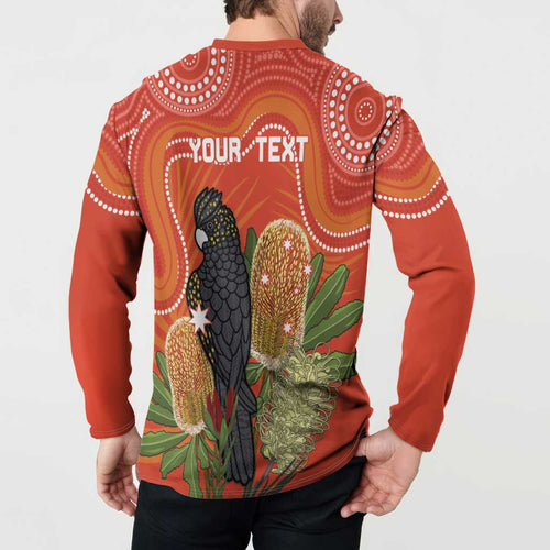 Personalised Australia Banksia And Black Cockatoo Button Sweatshirt Aboriginal Art