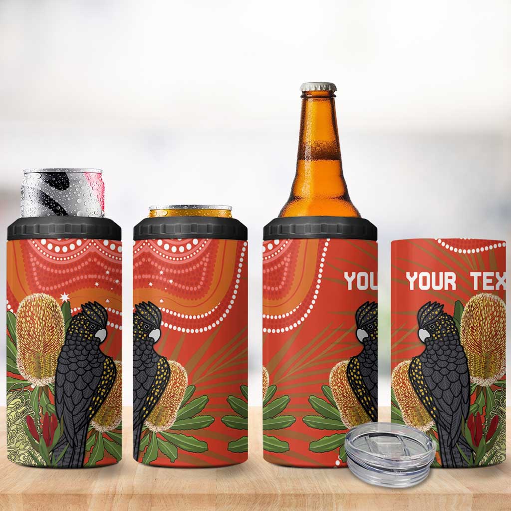 Personalised Australia Banksia With Black Cockatoo 4 in 1 Can Cooler Tumbler Aboriginal Art