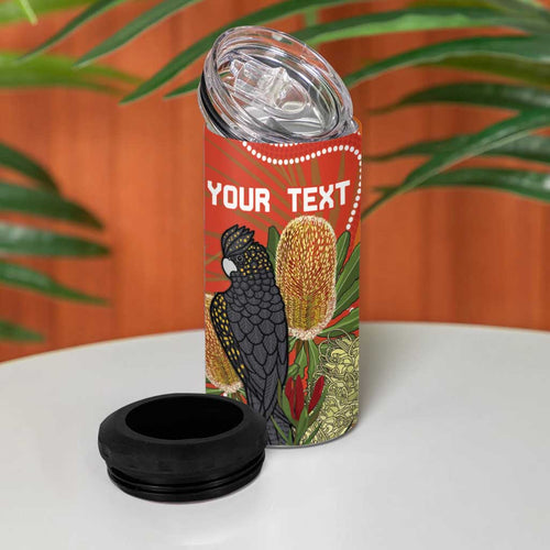 Personalised Australia Banksia With Black Cockatoo 4 in 1 Can Cooler Tumbler Aboriginal Art