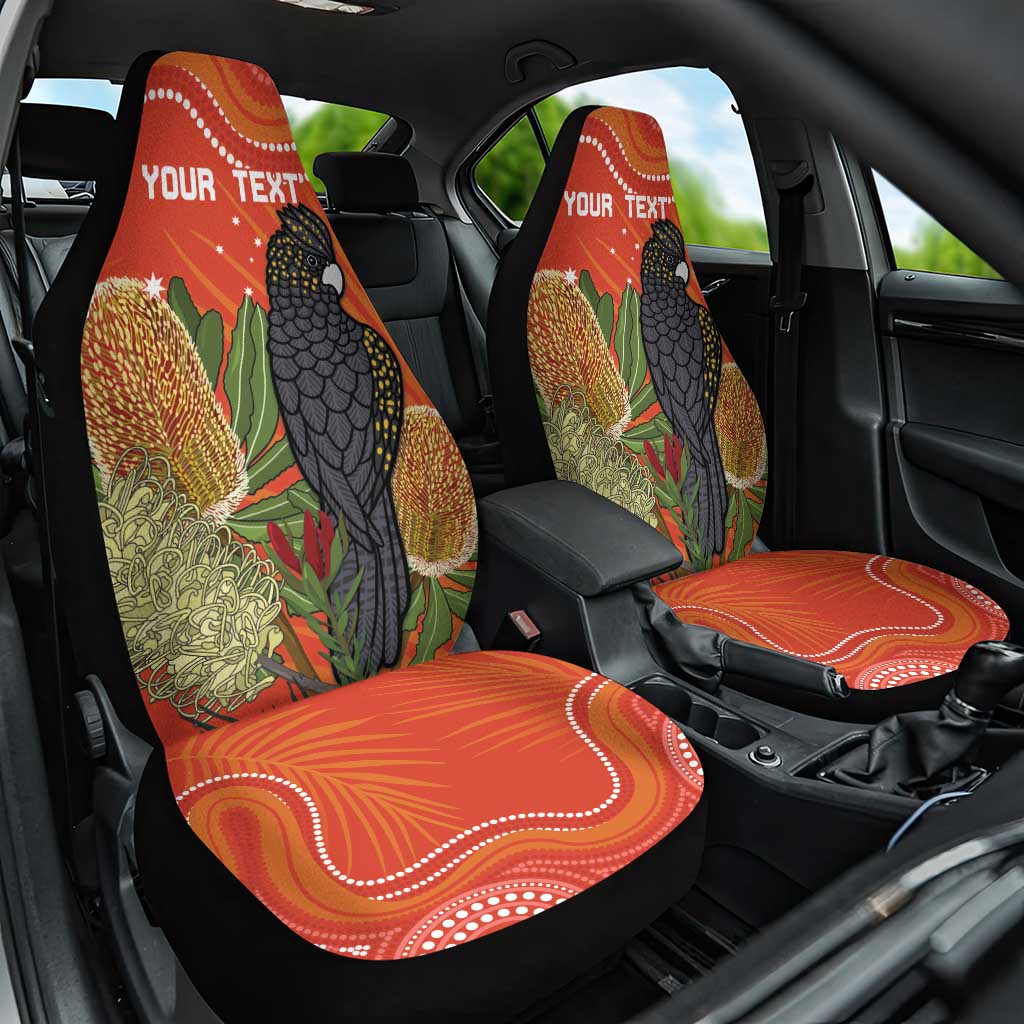Personalised Australia Banksia And Black Cockatoo Car Seat Cover Aboriginal Art