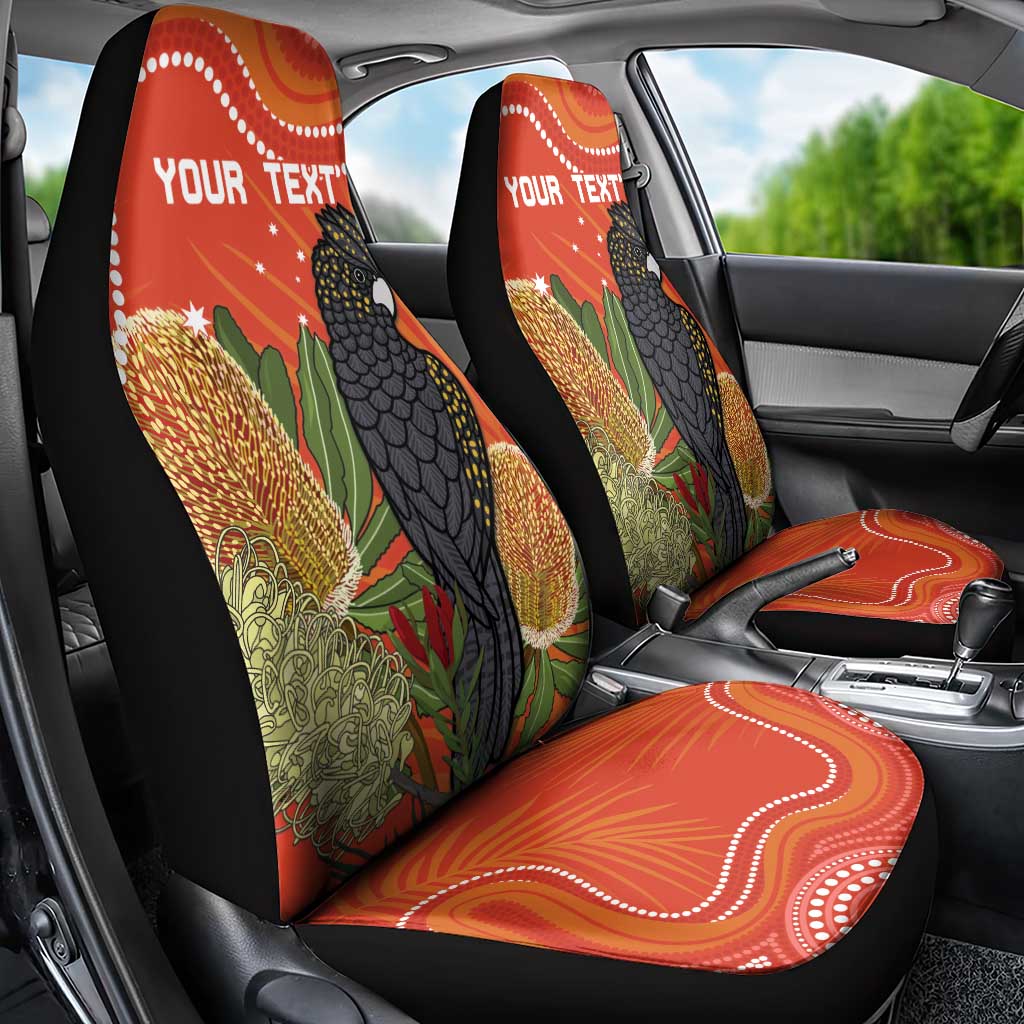 Personalised Australia Banksia And Black Cockatoo Car Seat Cover Aboriginal Art