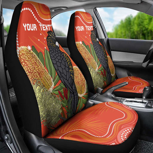 Personalised Australia Banksia And Black Cockatoo Car Seat Cover Aboriginal Art
