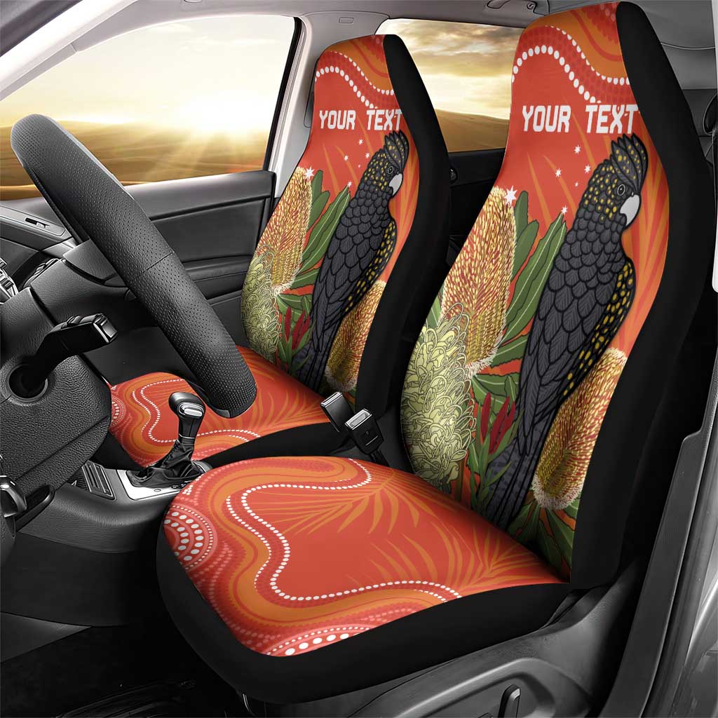 Personalised Australia Banksia And Black Cockatoo Car Seat Cover Aboriginal Art