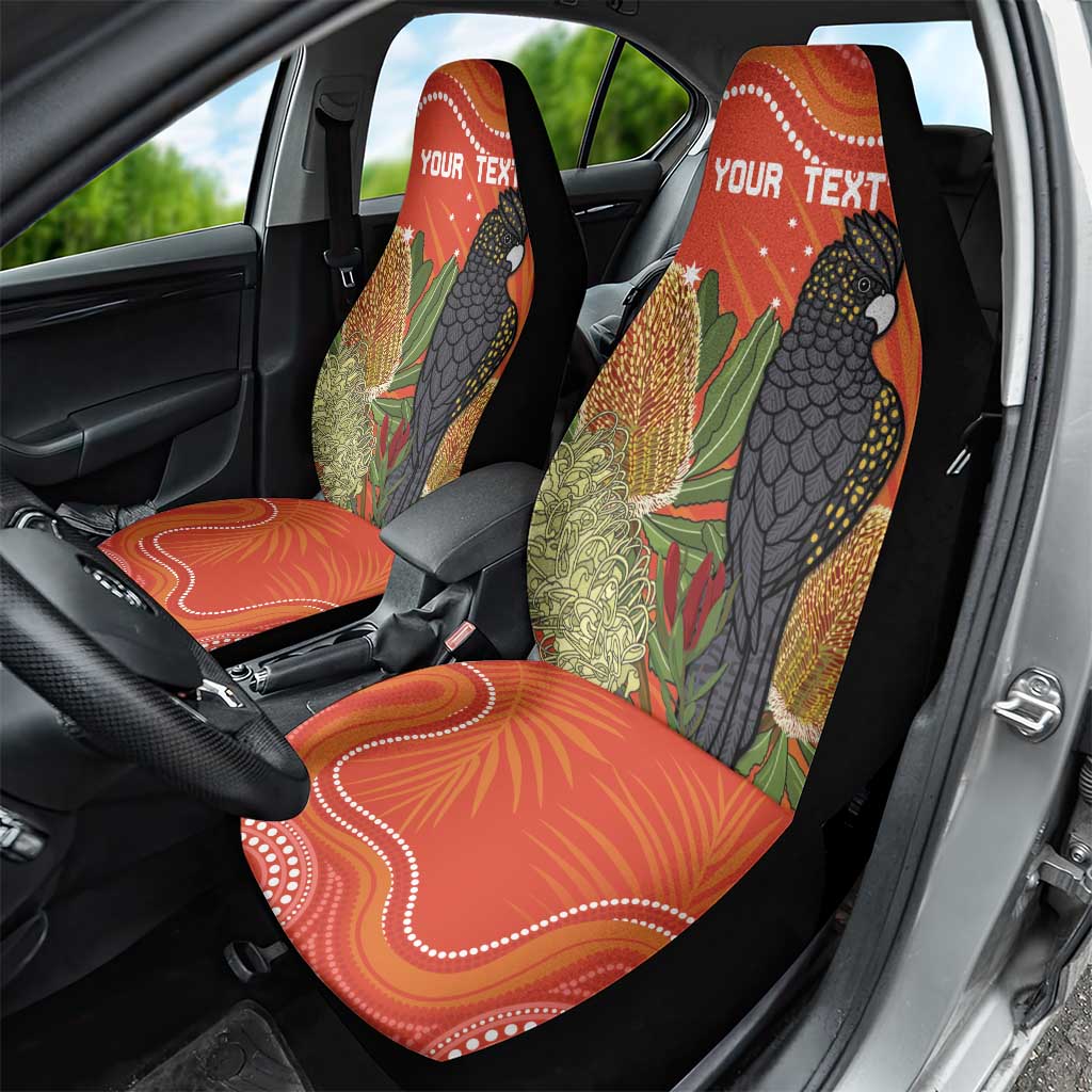 Personalised Australia Banksia And Black Cockatoo Car Seat Cover Aboriginal Art