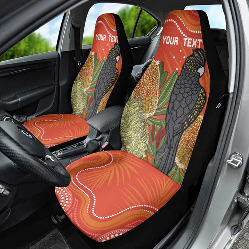 Personalised Australia Banksia And Black Cockatoo Car Seat Cover Aboriginal Art