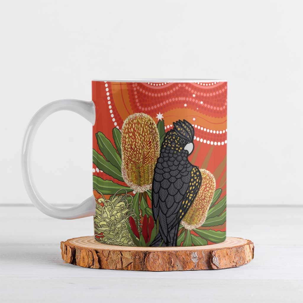 Personalised Australia Banksia And Black Cockatoo Ceramic Mug Aboriginal Art - Aussie Hoodie