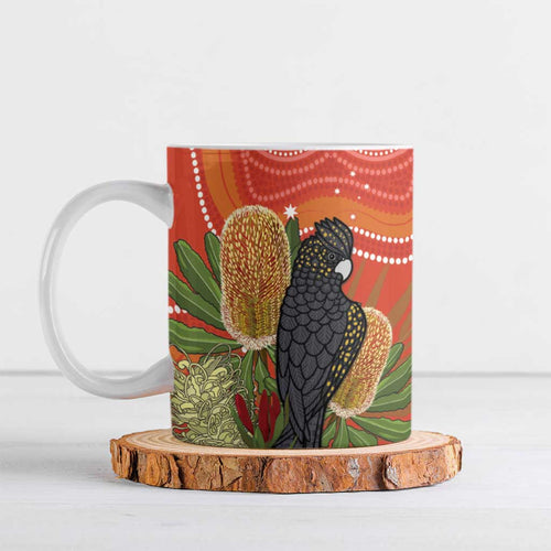 Personalised Australia Banksia And Black Cockatoo Ceramic Mug Aboriginal Art - Aussie Hoodie