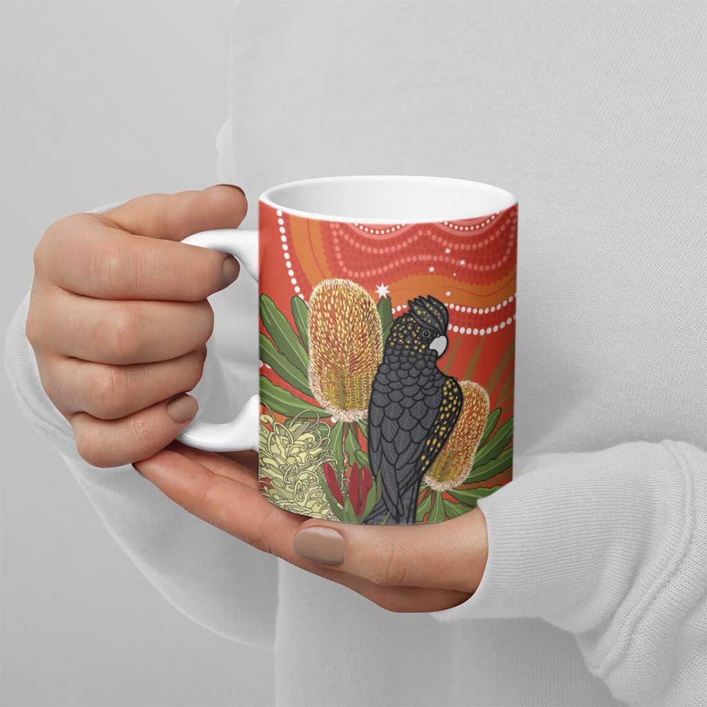 Personalised Australia Banksia And Black Cockatoo Ceramic Mug Aboriginal Art - Aussie Hoodie
