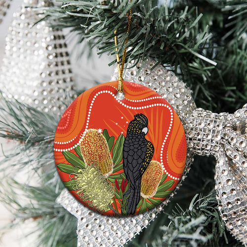 Personalised Australia Banksia And Black Cockatoo Ceramic Ornament Aboriginal Art - Aussie Hoodie