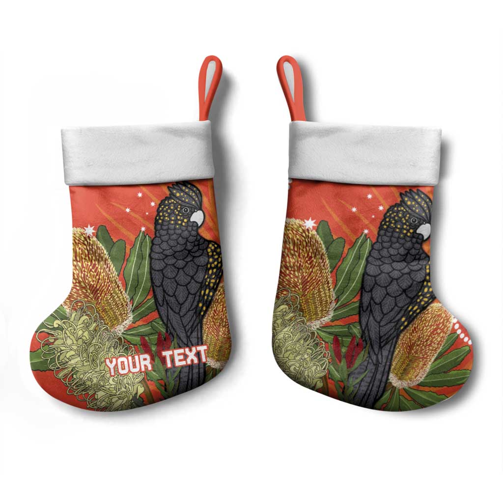 Personalised Australia Banksia And Black Cockatoo Christmas Stocking Aboriginal Art - Aussie Hoodie