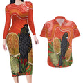Personalised Australia Banksia And Black Cockatoo Couples Matching Long Sleeve Bodycon Dress and Hawaiian Shirt Aboriginal Art