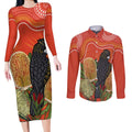 Personalised Australia Banksia And Black Cockatoo Couples Matching Long Sleeve Bodycon Dress and Long Sleeve Button Shirt Aboriginal Art