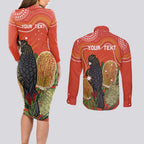 Personalised Australia Banksia And Black Cockatoo Couples Matching Long Sleeve Bodycon Dress and Long Sleeve Button Shirt Aboriginal Art