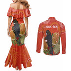 Personalised Australia Banksia And Black Cockatoo Couples Matching Mermaid Dress and Long Sleeve Button Shirt Aboriginal Art