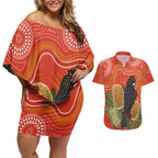 Personalised Australia Banksia And Black Cockatoo Couples Matching Off Shoulder Short Dress and Hawaiian Shirt Aboriginal Art