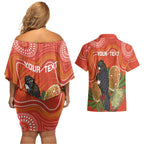 Personalised Australia Banksia And Black Cockatoo Couples Matching Off Shoulder Short Dress and Hawaiian Shirt Aboriginal Art