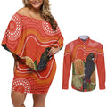 Personalised Australia Banksia And Black Cockatoo Couples Matching Off Shoulder Short Dress and Long Sleeve Button Shirt Aboriginal Art