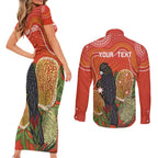 Personalised Australia Banksia And Black Cockatoo Couples Matching Short Sleeve Bodycon Dress and Long Sleeve Button Shirt Aboriginal Art