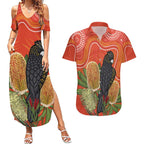 Personalised Australia Banksia And Black Cockatoo Couples Matching Summer Maxi Dress and Hawaiian Shirt Aboriginal Art