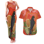 Personalised Australia Banksia And Black Cockatoo Couples Matching Tank Maxi Dress and Hawaiian Shirt Aboriginal Art