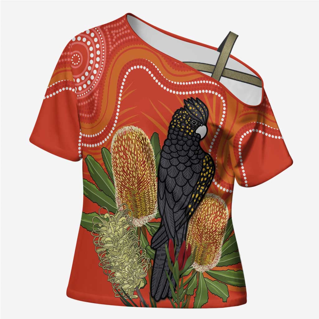Personalised Australia Banksia And Black Cockatoo Cross Shoulder Shirt Aboriginal Art - Aussie Hoodie