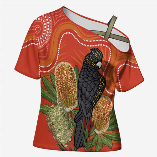Personalised Australia Banksia And Black Cockatoo Cross Shoulder Shirt Aboriginal Art - Aussie Hoodie
