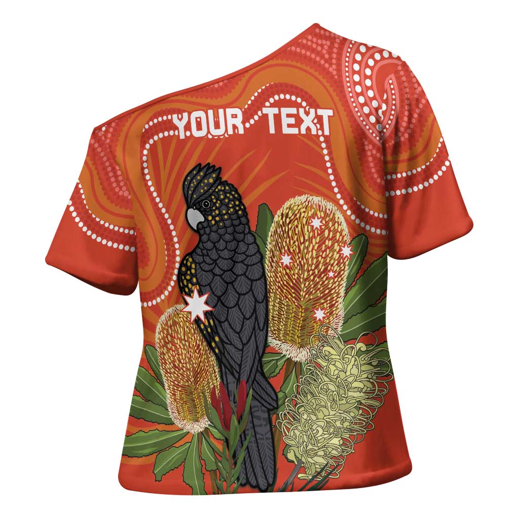 Personalised Australia Banksia And Black Cockatoo Cross Shoulder Shirt Aboriginal Art - Aussie Hoodie