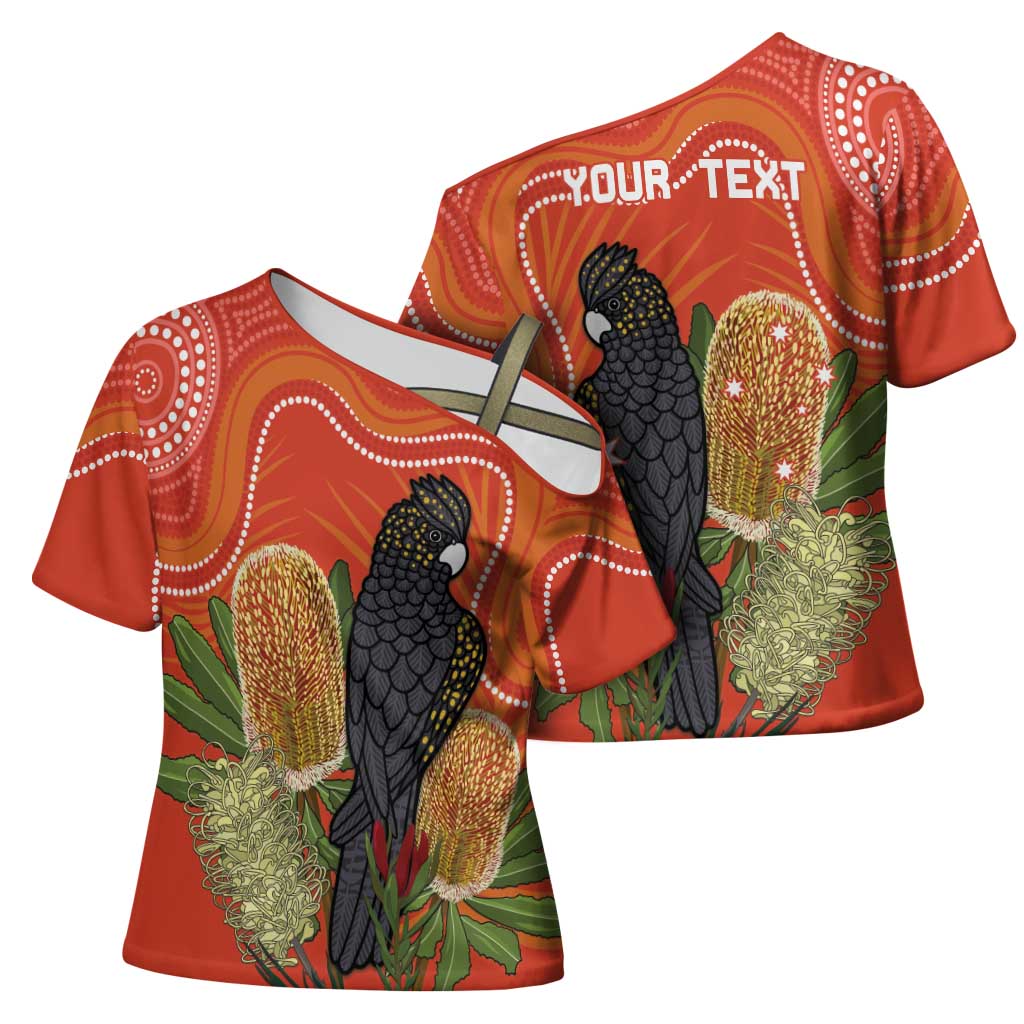 Personalised Australia Banksia And Black Cockatoo Cross Shoulder Shirt Aboriginal Art - Aussie Hoodie