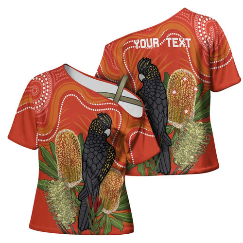 Personalised Australia Banksia And Black Cockatoo Cross Shoulder Shirt Aboriginal Art - Aussie Hoodie