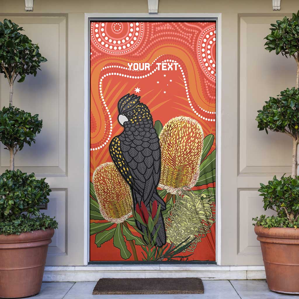 Personalised Australia Banksia And Black Cockatoo Door Cover Aboriginal Art - Aussie Hoodie