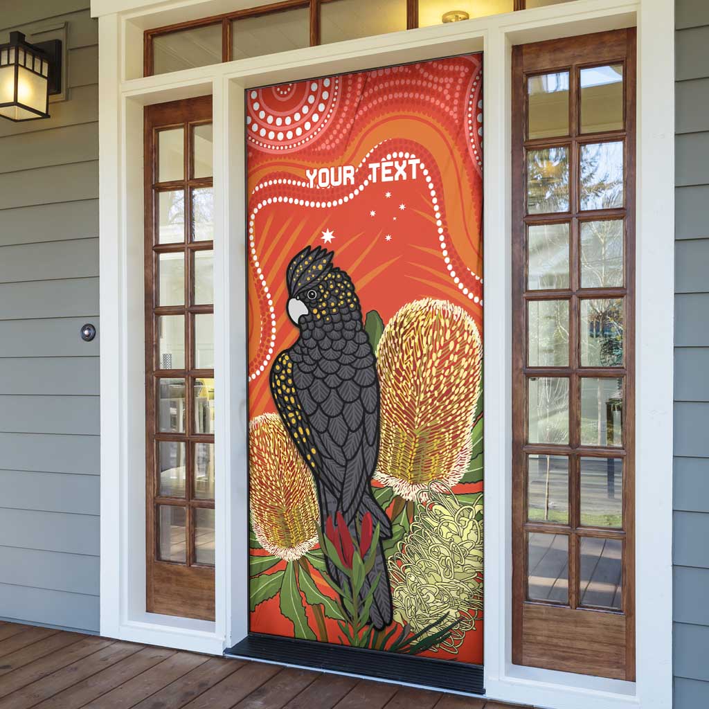 Personalised Australia Banksia And Black Cockatoo Door Cover Aboriginal Art - Aussie Hoodie