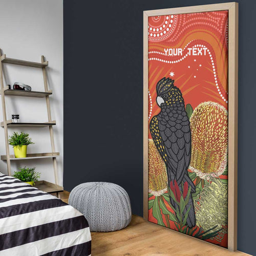 Personalised Australia Banksia And Black Cockatoo Door Cover Aboriginal Art - Aussie Hoodie