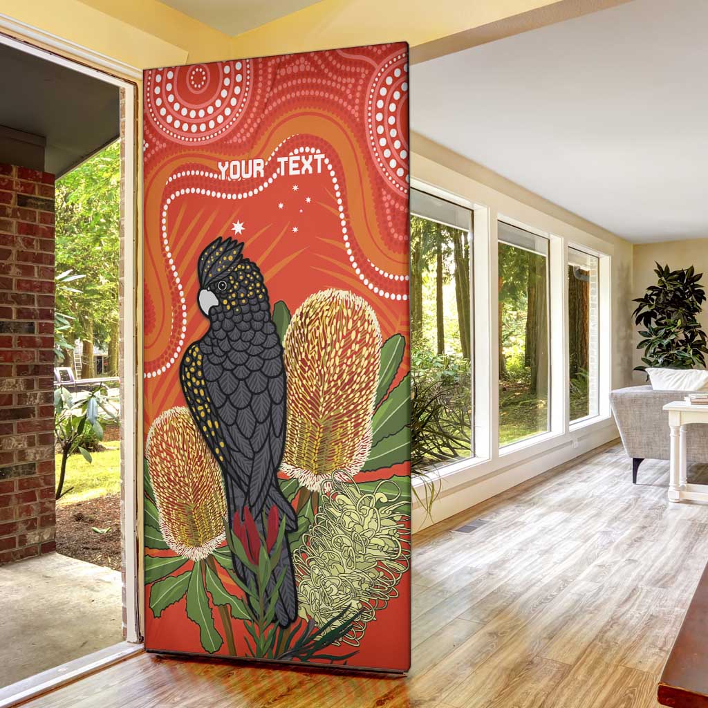 Personalised Australia Banksia And Black Cockatoo Door Cover Aboriginal Art - Aussie Hoodie