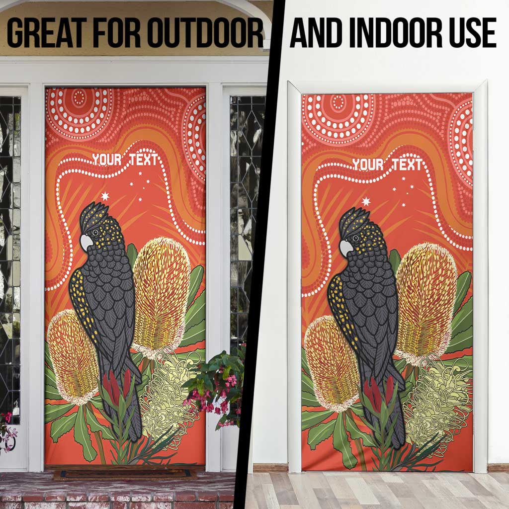 Personalised Australia Banksia And Black Cockatoo Door Cover Aboriginal Art - Aussie Hoodie