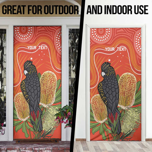 Personalised Australia Banksia And Black Cockatoo Door Cover Aboriginal Art - Aussie Hoodie
