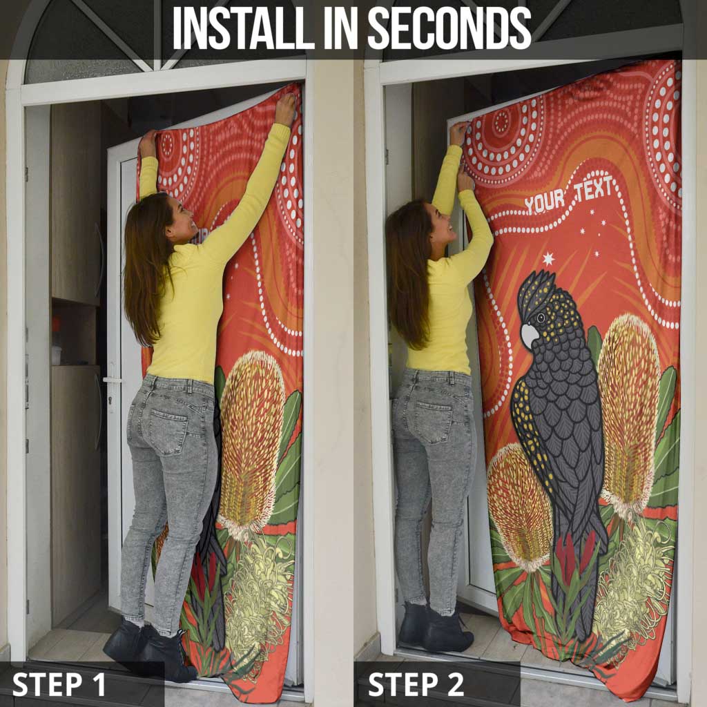 Personalised Australia Banksia And Black Cockatoo Door Cover Aboriginal Art - Aussie Hoodie