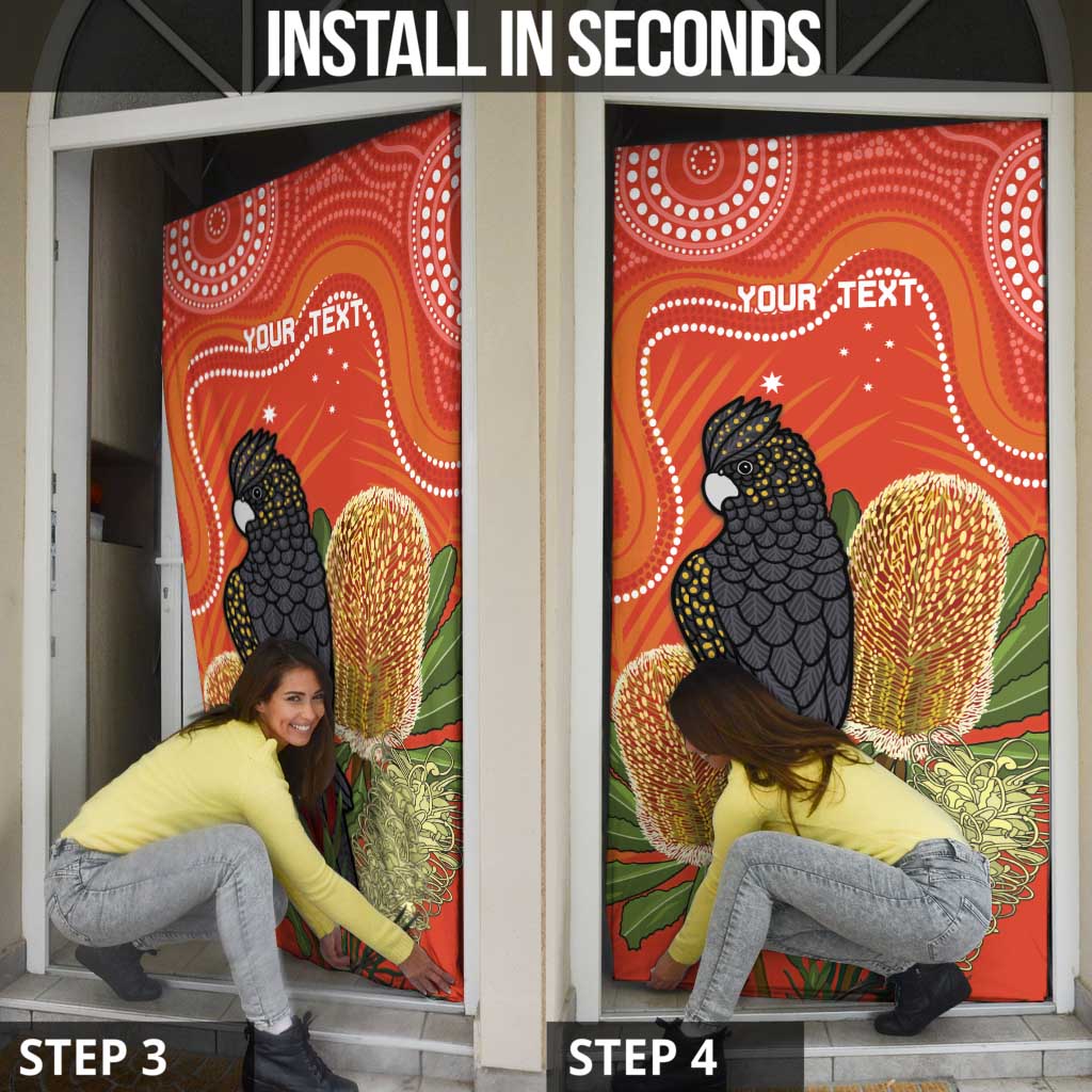 Personalised Australia Banksia And Black Cockatoo Door Cover Aboriginal Art - Aussie Hoodie